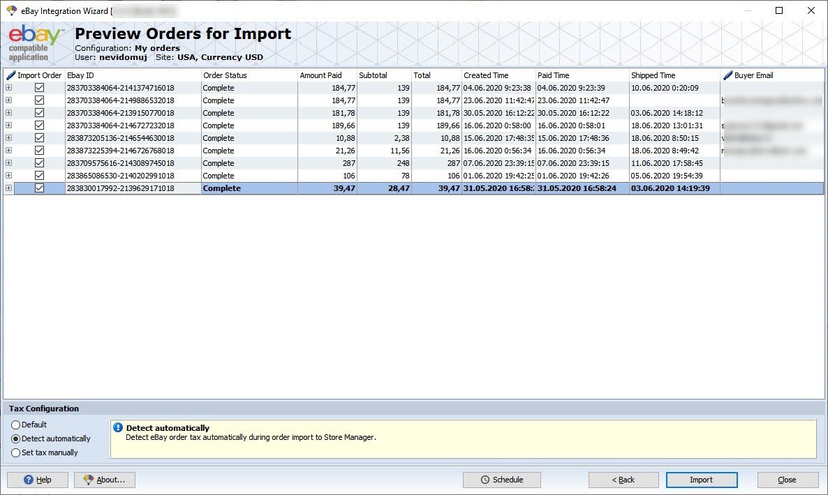 eBay Order Import Preview