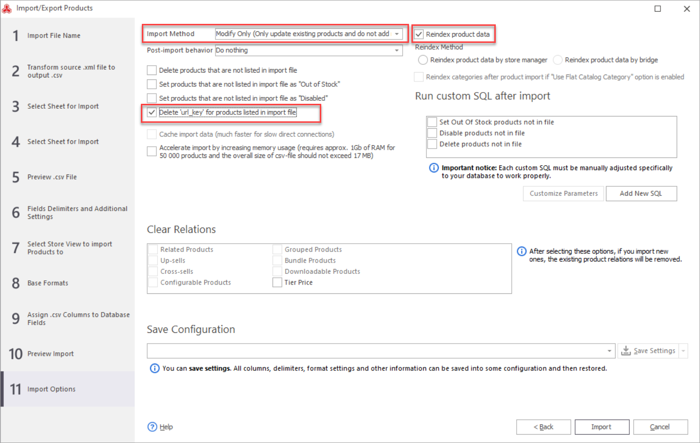 Magento Import URL key Update Import Method Step