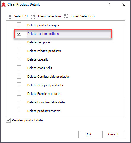Delete Custom Options with Store Manager