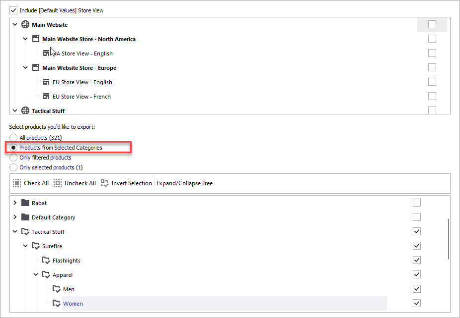 Export Products from Selected Category Option