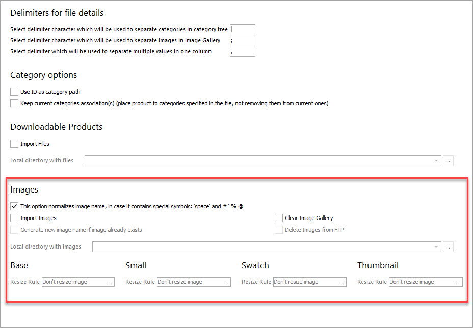 Check Import Images Options