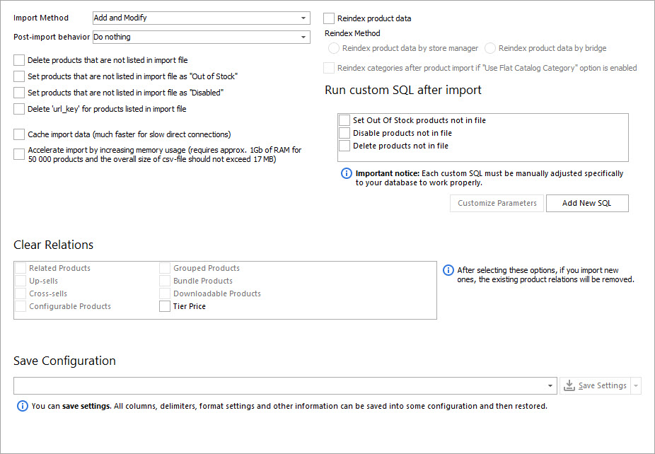 Select Import Options