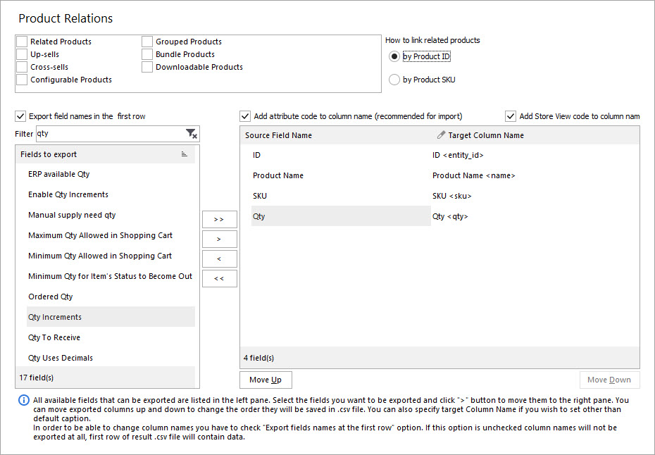 Select Fields for Export with Store Manager