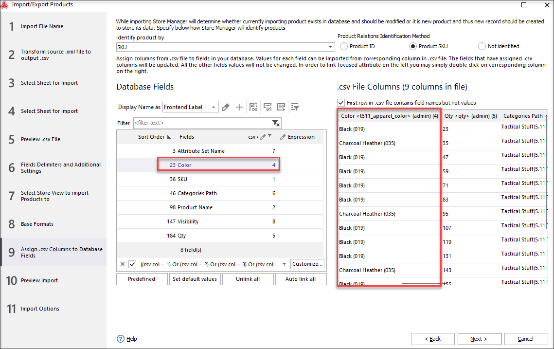 Assign .csv Columns to Database fields