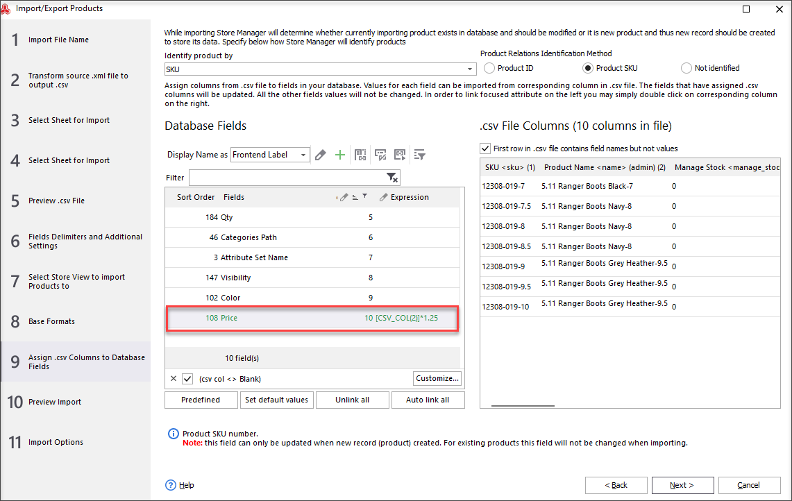 Assign .csv Columns to Database Fields