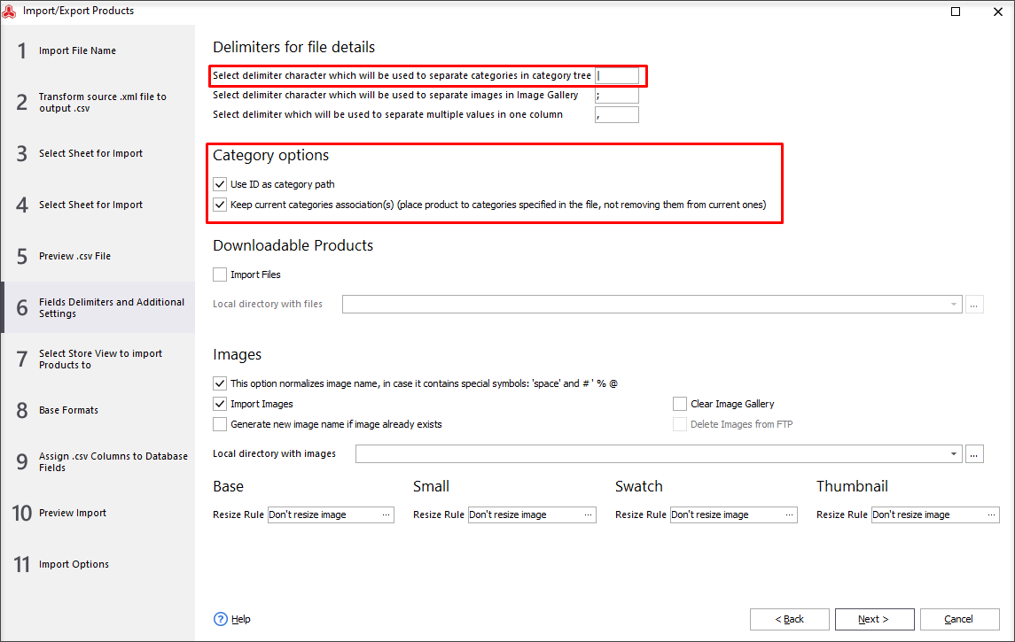 Fields Delimiters and Category Options