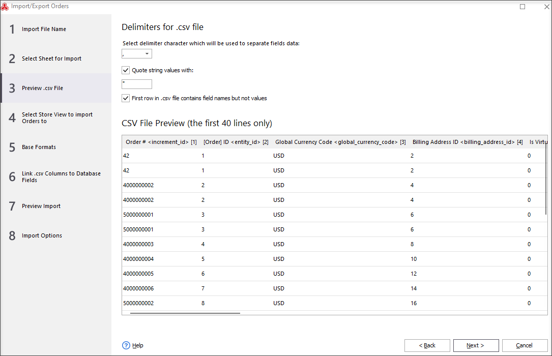 Preview CSV File During Magento Orders Import