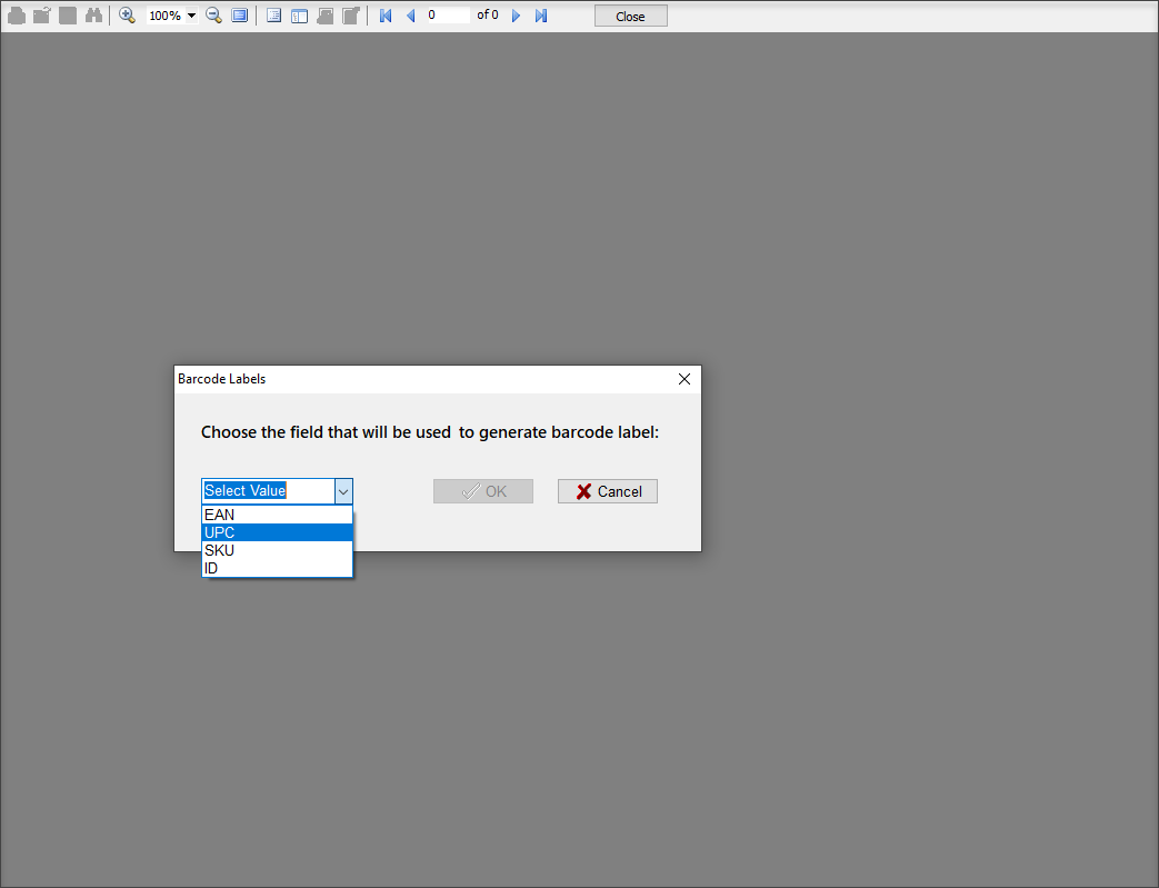 Select The Field to Generate Barcode Label From