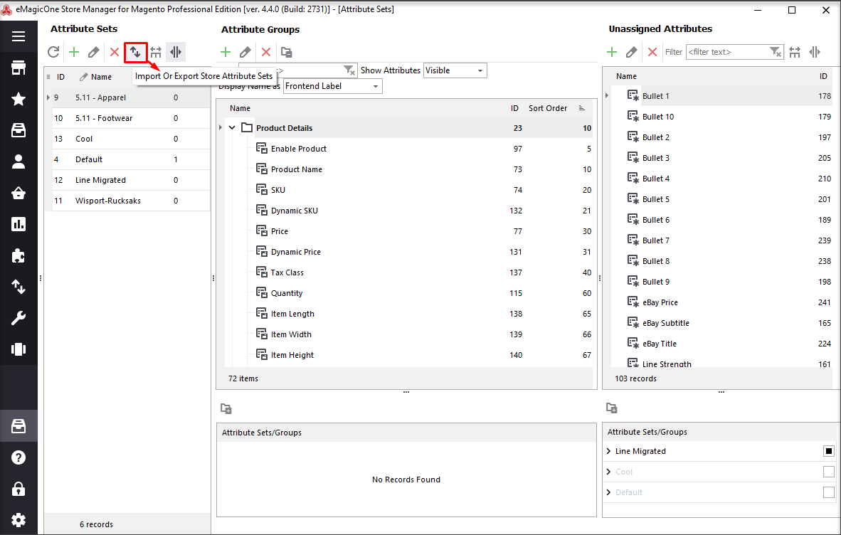 Launch Attribute Sets Import/Export Wizard.