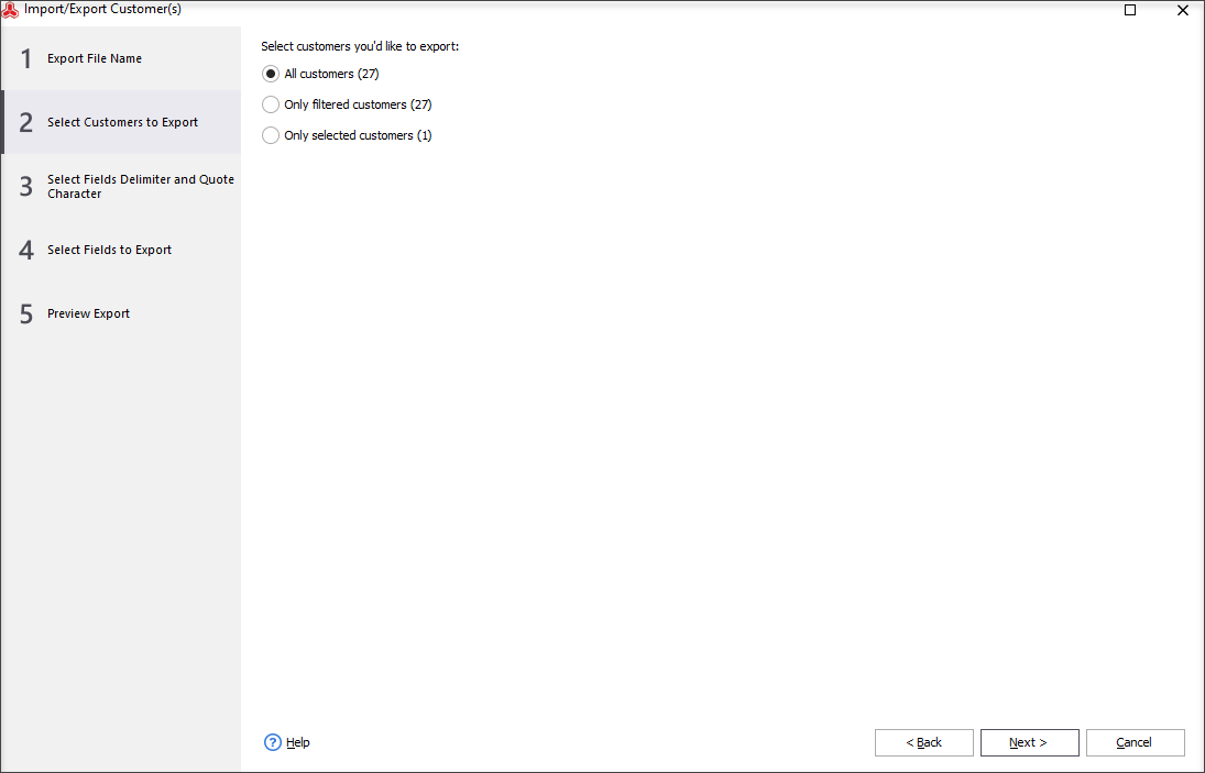 Select Customers to Export