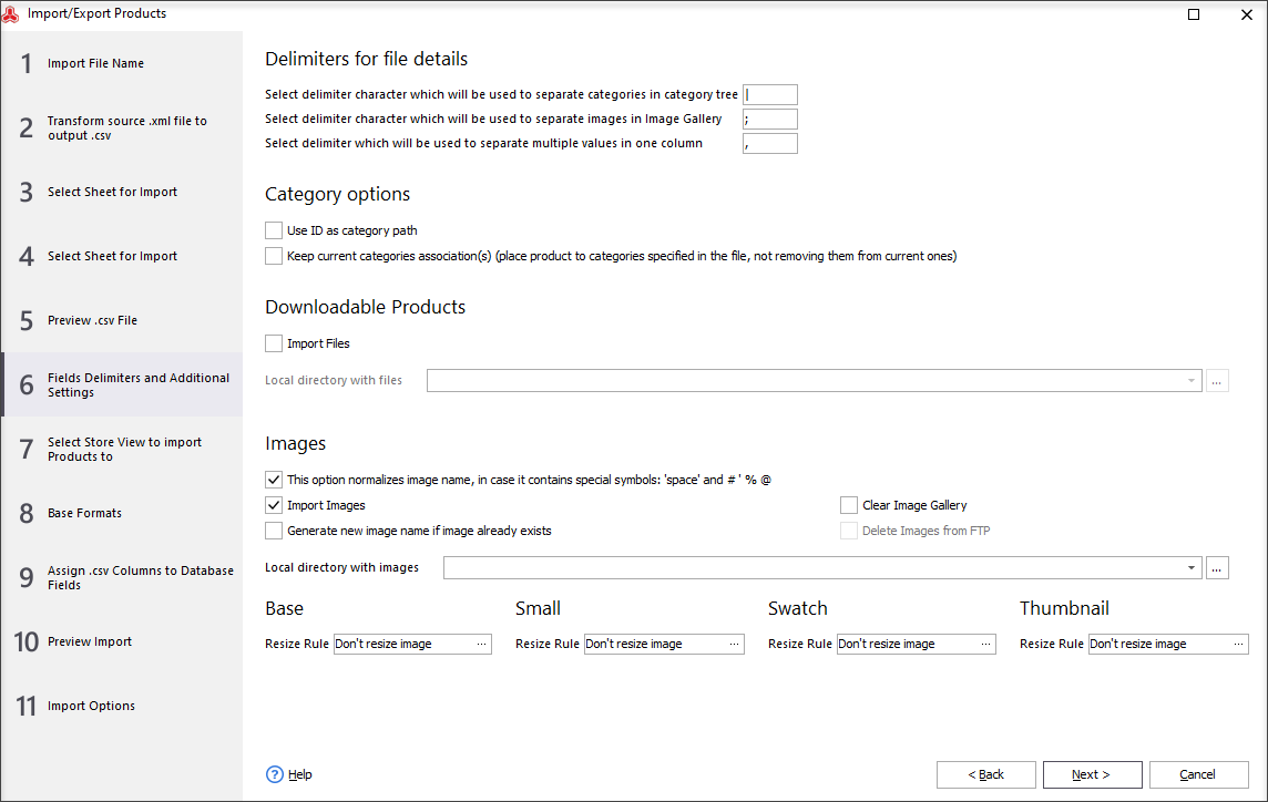 Import settings step