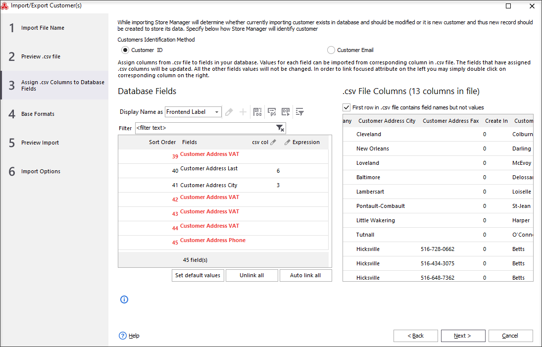 Assign .csv Columns to Database Fields