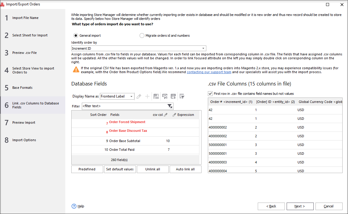 Link .csv Columns to Database Fields