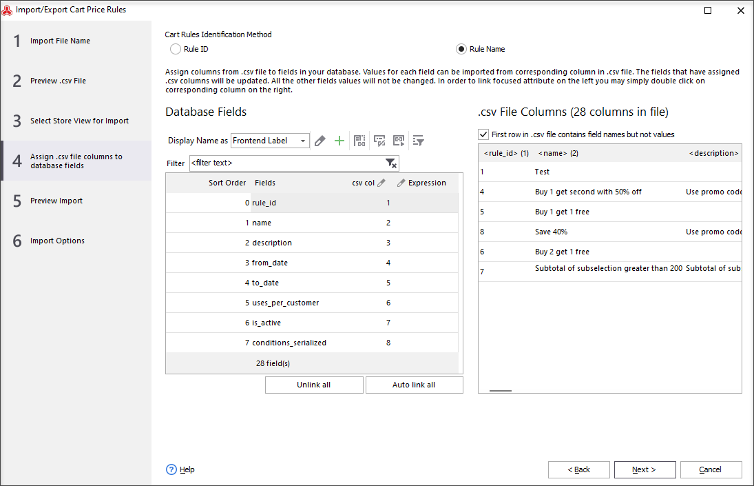 Assign .csv Columns to Database Fields