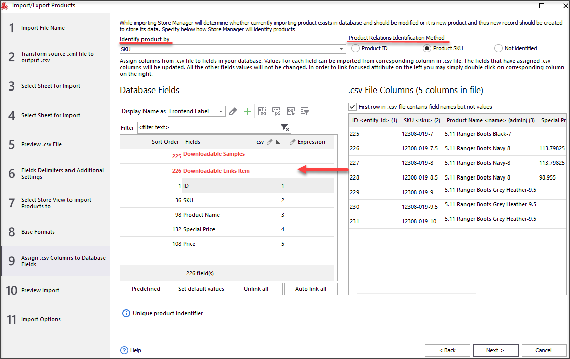 Assign .csv Columns to Database Fields