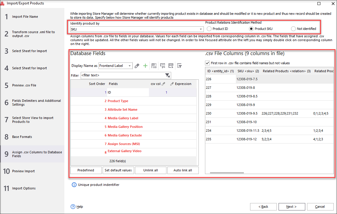 Assign database fields to Magento 2 CSV columns