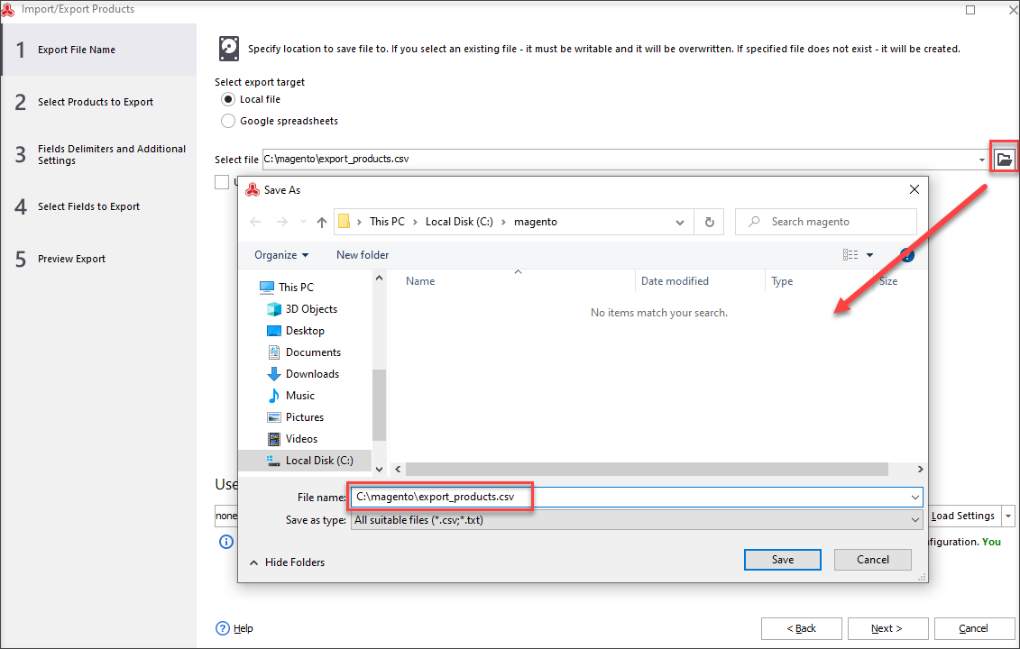 Indicate .csv File Name in Which the Exported Data Will Be Stored