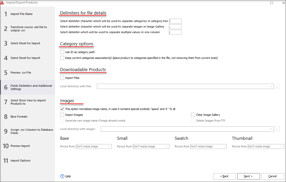 Fields Delimiters and Additional Settings