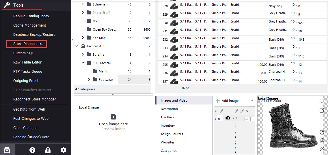 From Store Manager toolbar launch Store Diagnostics tool