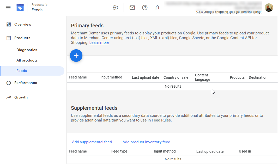 Google Merchant Add New Primary Feed