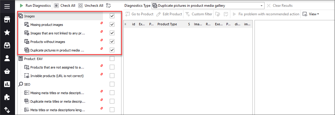 'Images' options are ticked and press 'Run Diagnostics' button