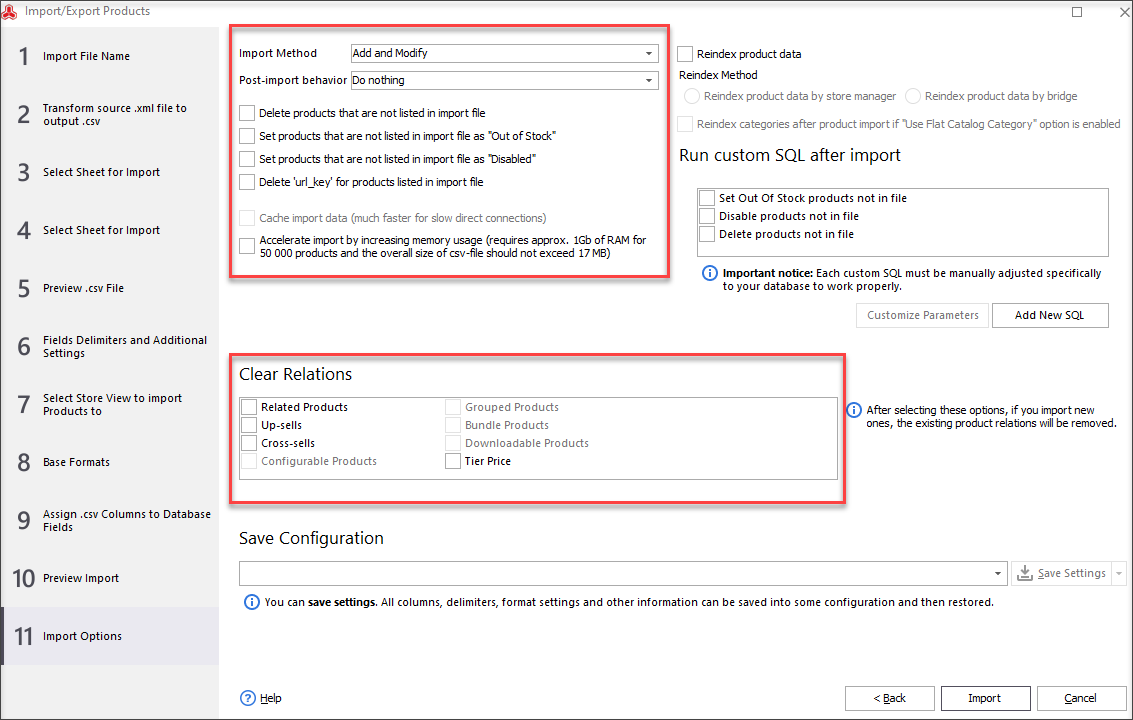 Select suitable related products import option