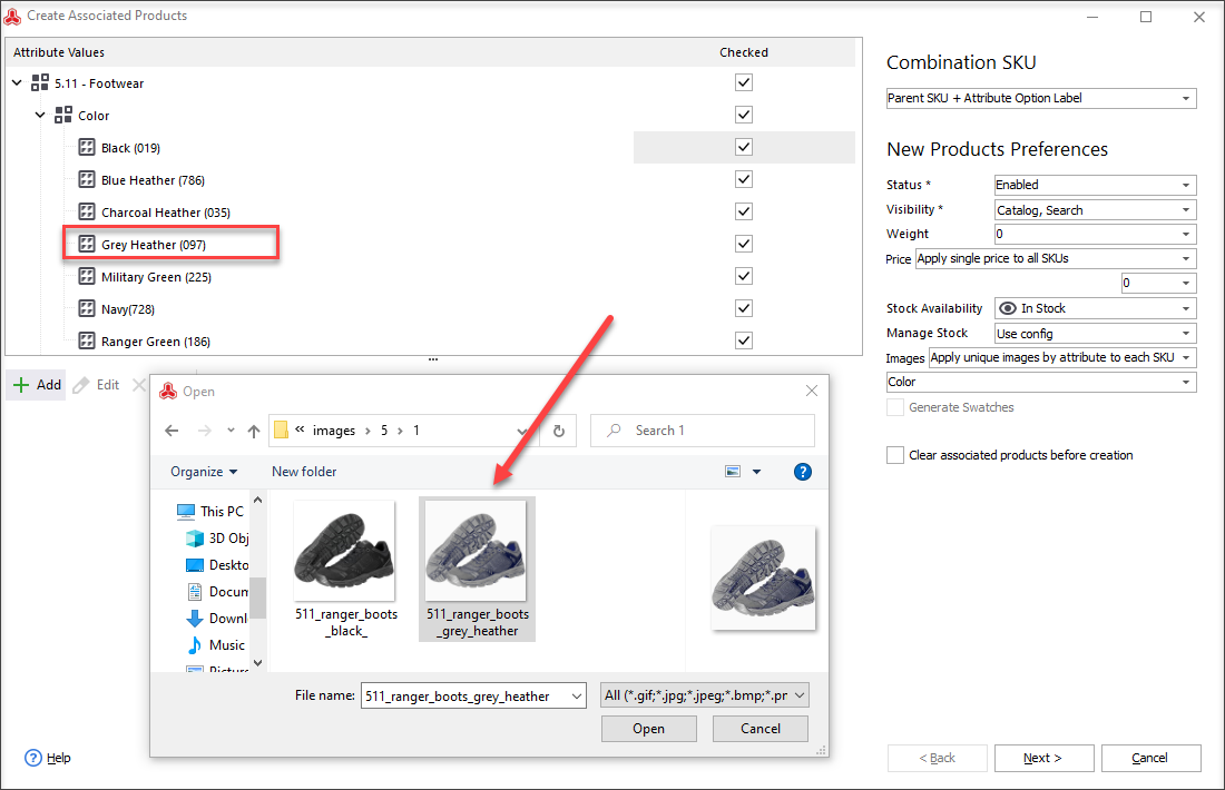 Apply unique images by attributes to each SKU