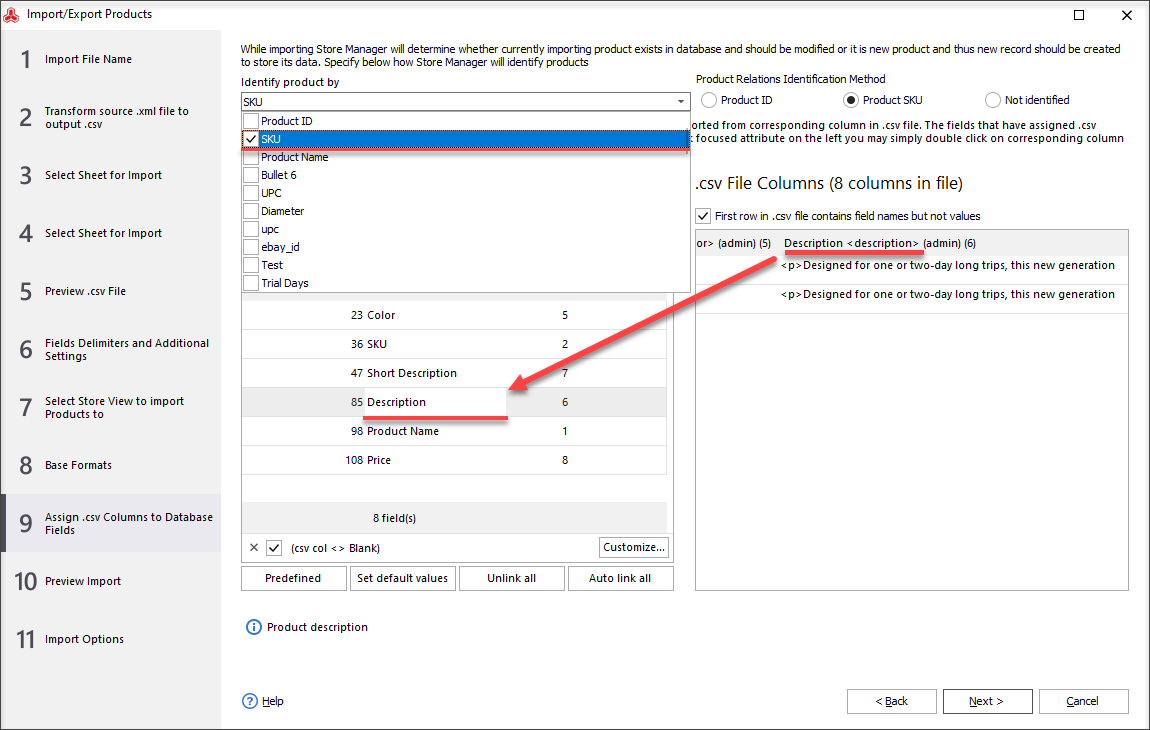 Assign .csv columns to respective database fields properly