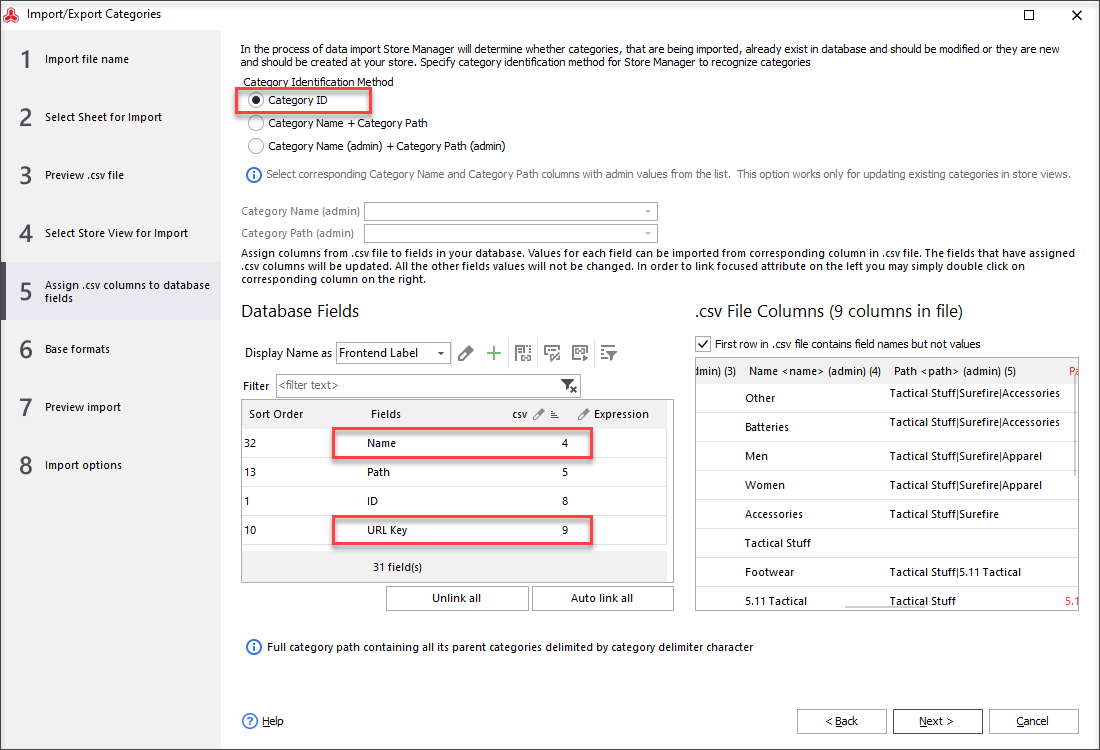 Assign file columns to database fields