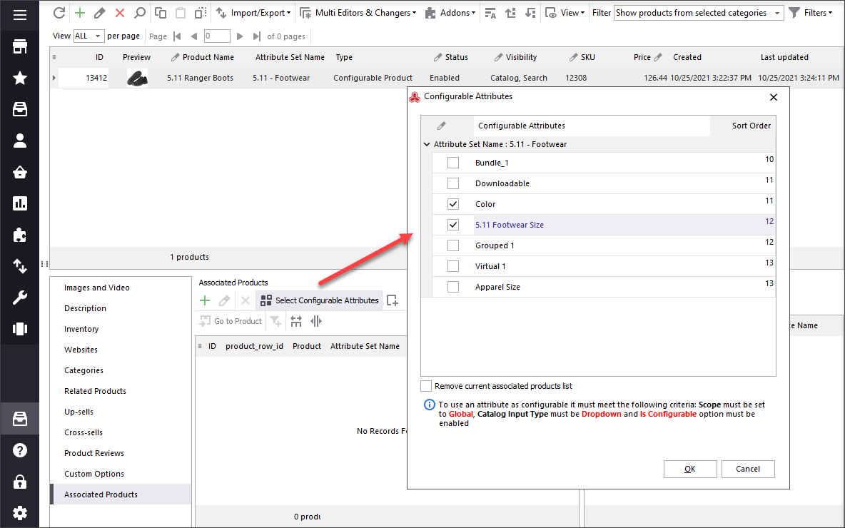 Press Select Configurable Attributes option on the toolbar and choose configurable attributes