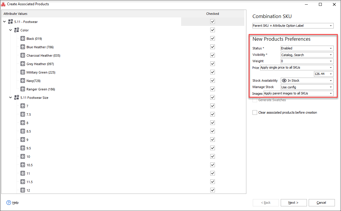 Set associated products preferences