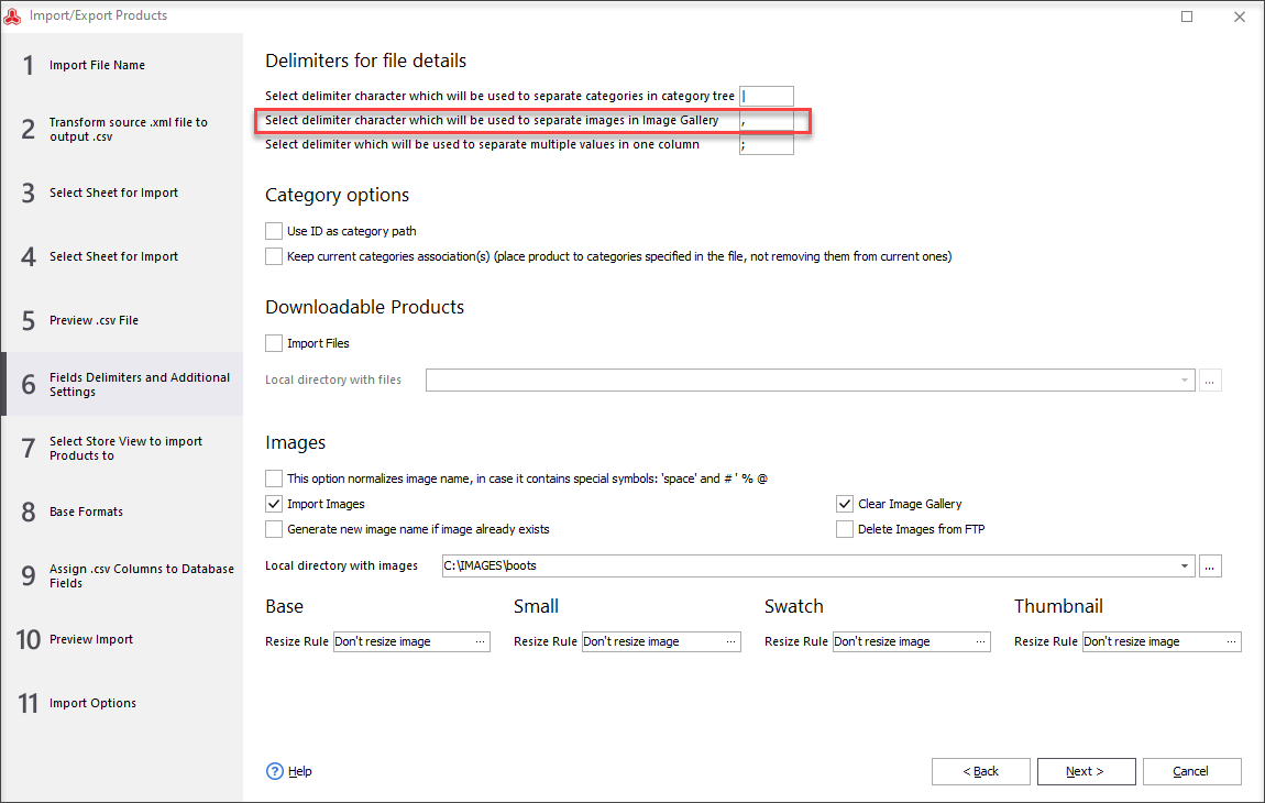 Specify Fields Delimiter and Additional Settings