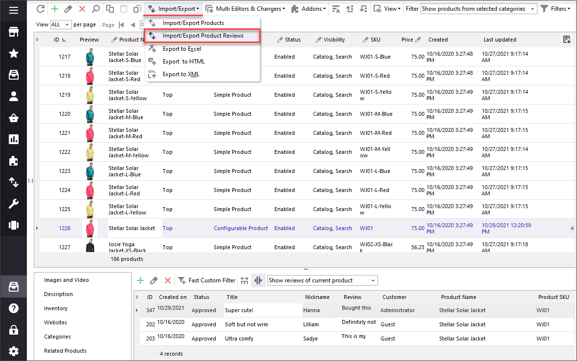 Launch Import/Export Reviews tool from the menu