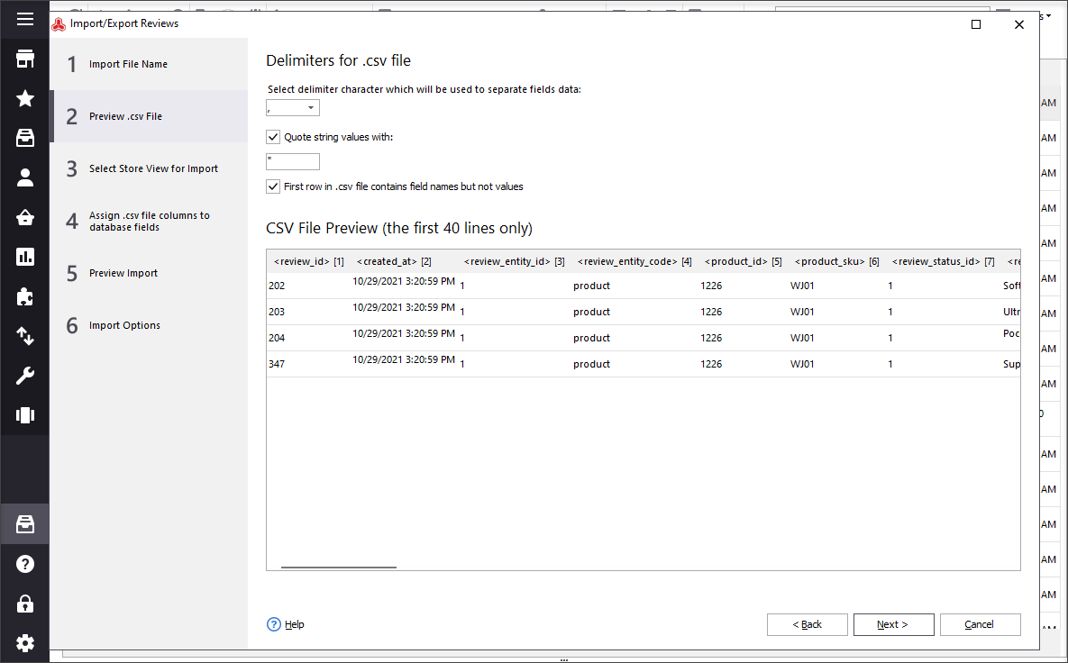 Preview the data from the file