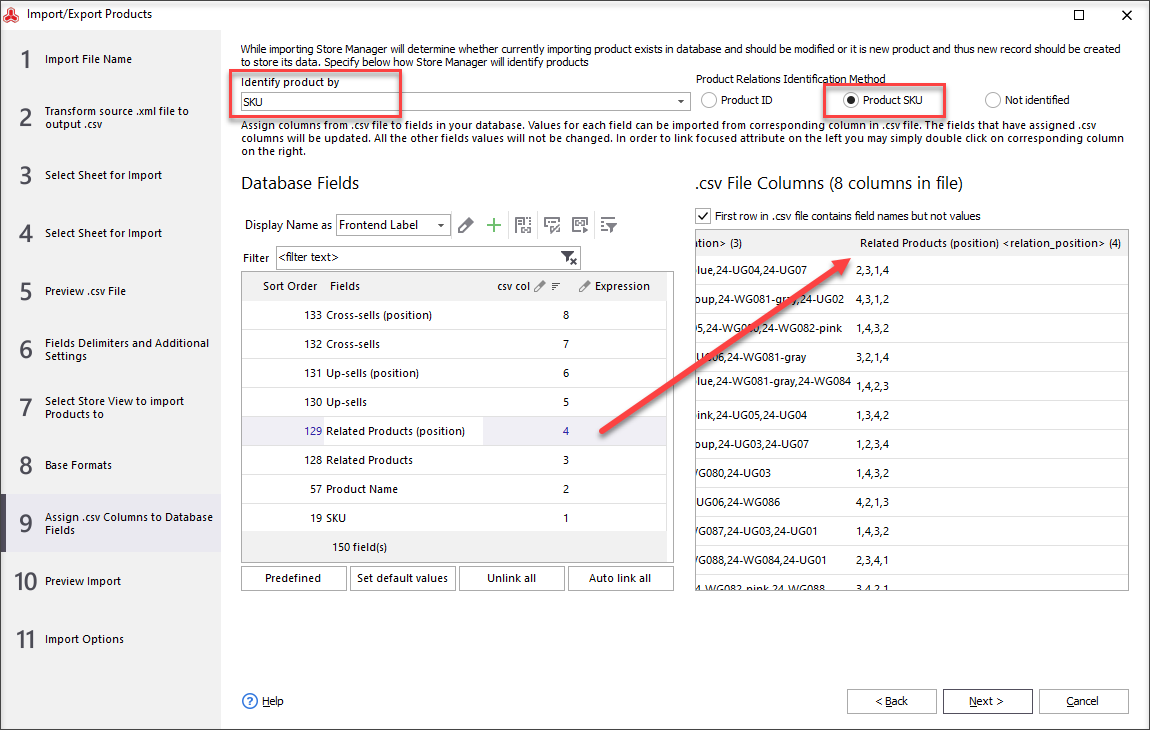 Assign .csv columns to database fields