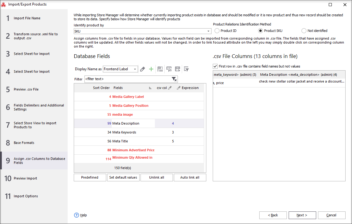 Assign .csv columns to database fields