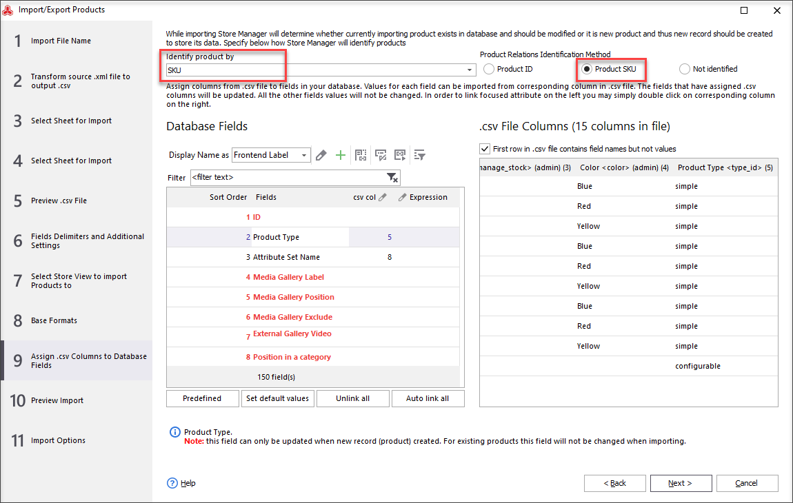 Assign .csv columns to database fields