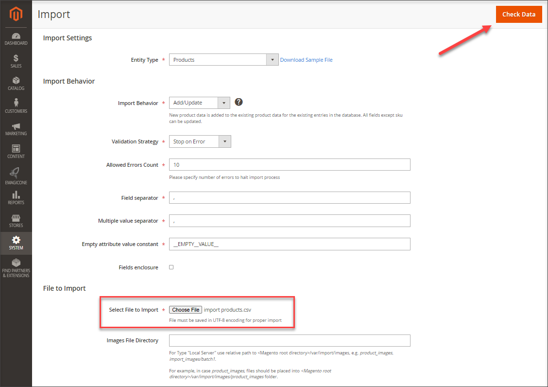 Check Data functionality in admin panel