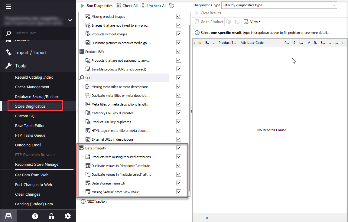Check Magento Data Integrity with Store Diagnostics Tool