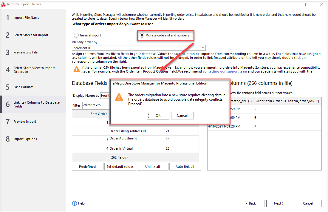 Enable the “Migrate Orders id and numbers” option to preserve IDs from your CSV file