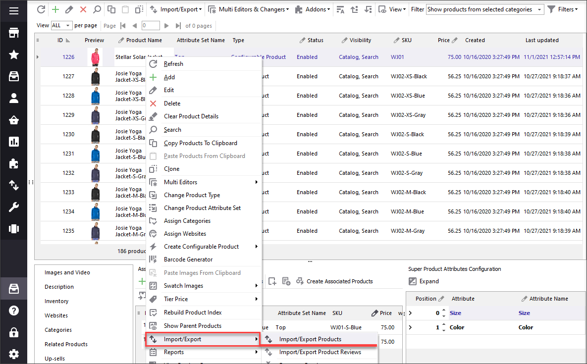 Export configurable products with relations