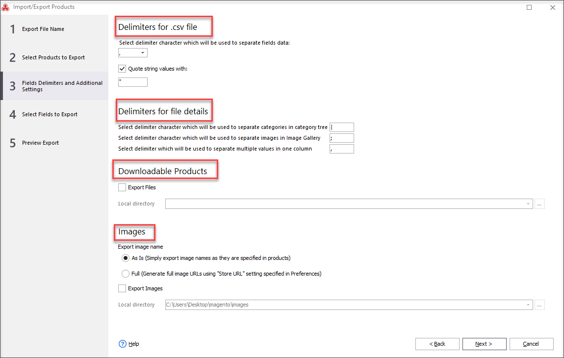 Fields Delimiters and Additional Settings