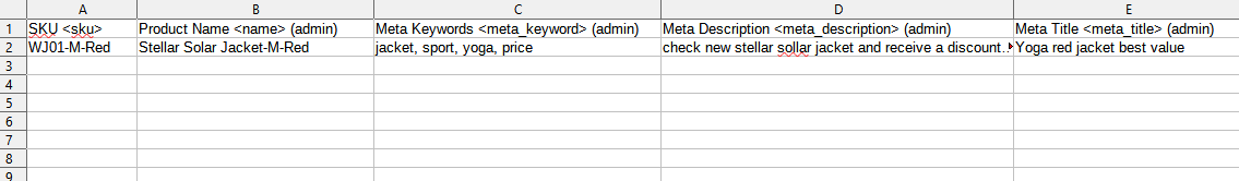 Import Meta Title, Meta Keywords and Meta Description sample file