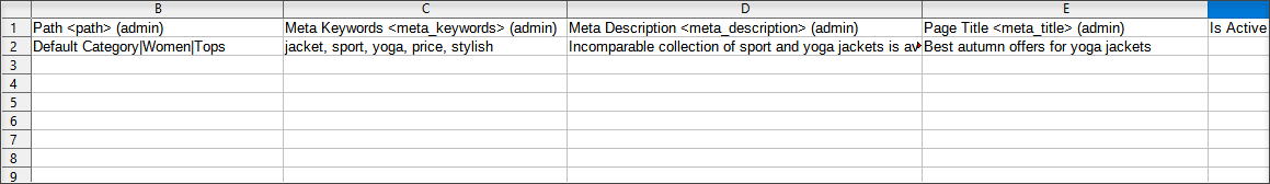 Import of meta information for categories sample file