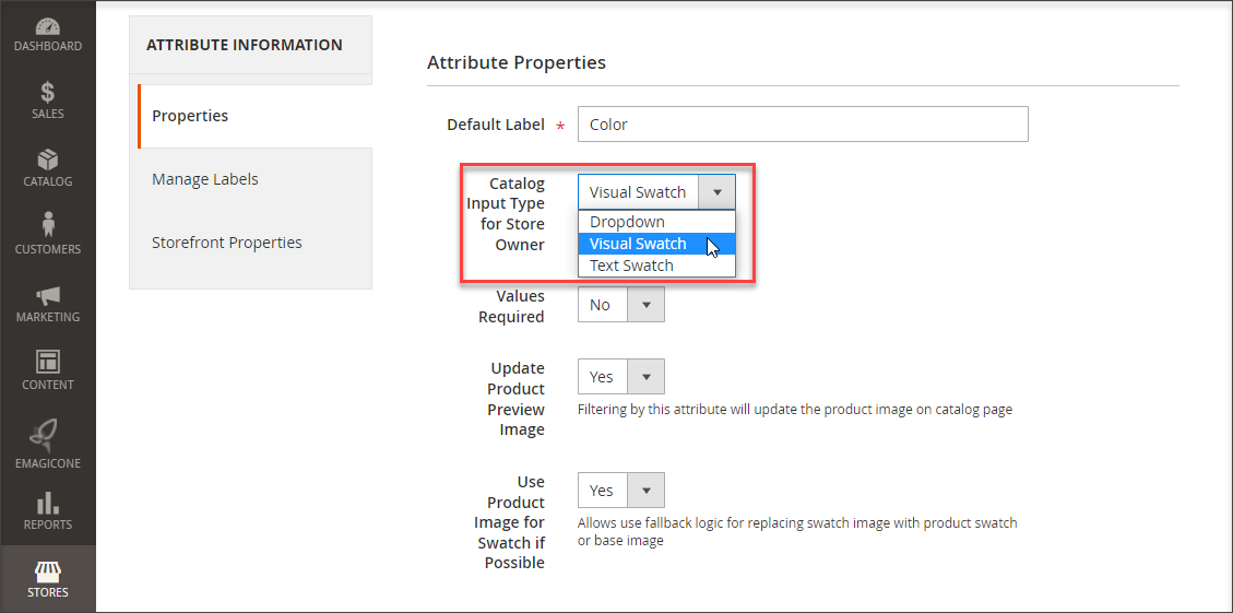 Magento 2 Swatch Attribute in the Admin