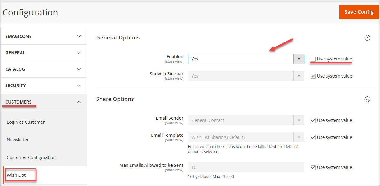 Magento 2 wishlist configuration