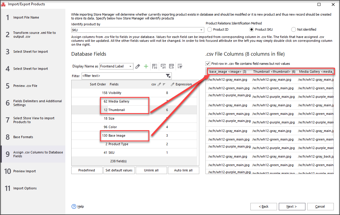 Magento Store Manager Assign Fields to Import Swatch Images