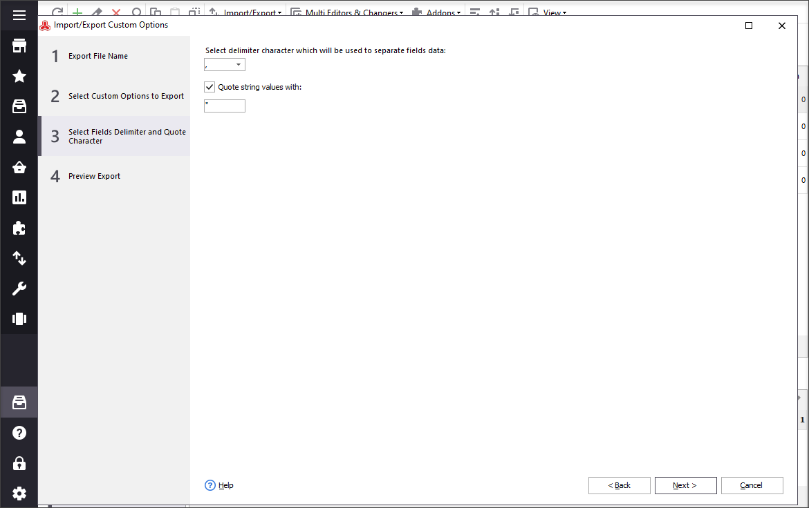 Select Fields Delimiter character which will be used to separate fields data