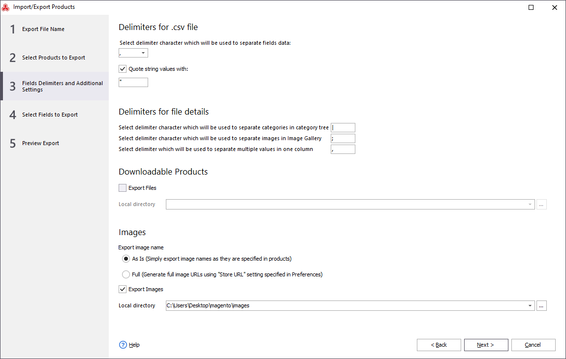 Select fields delimiter and quote character