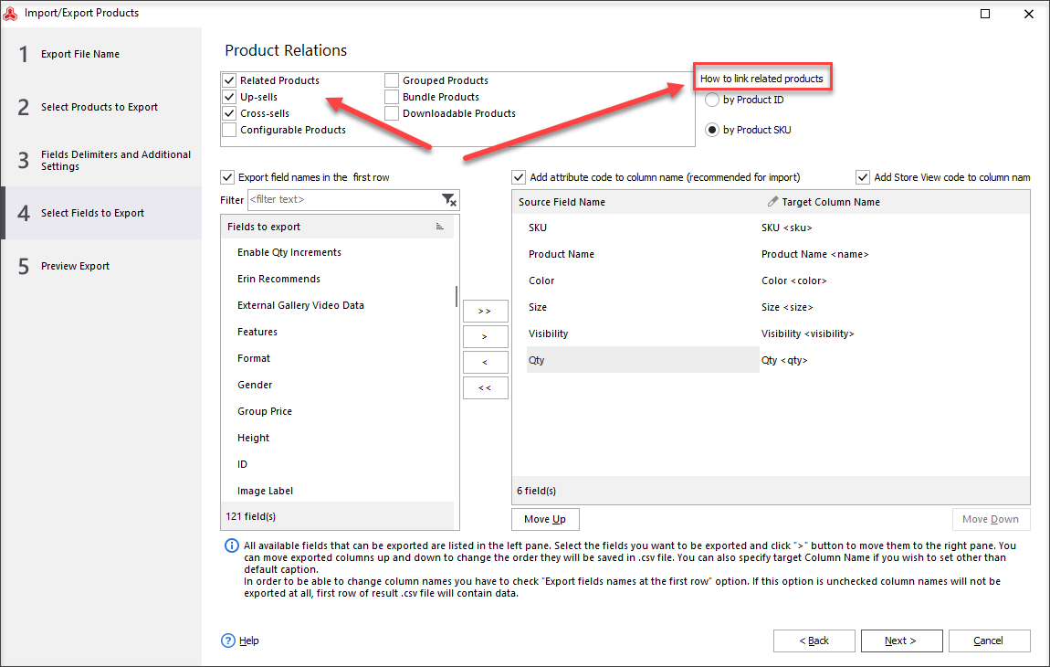 Select fields to export